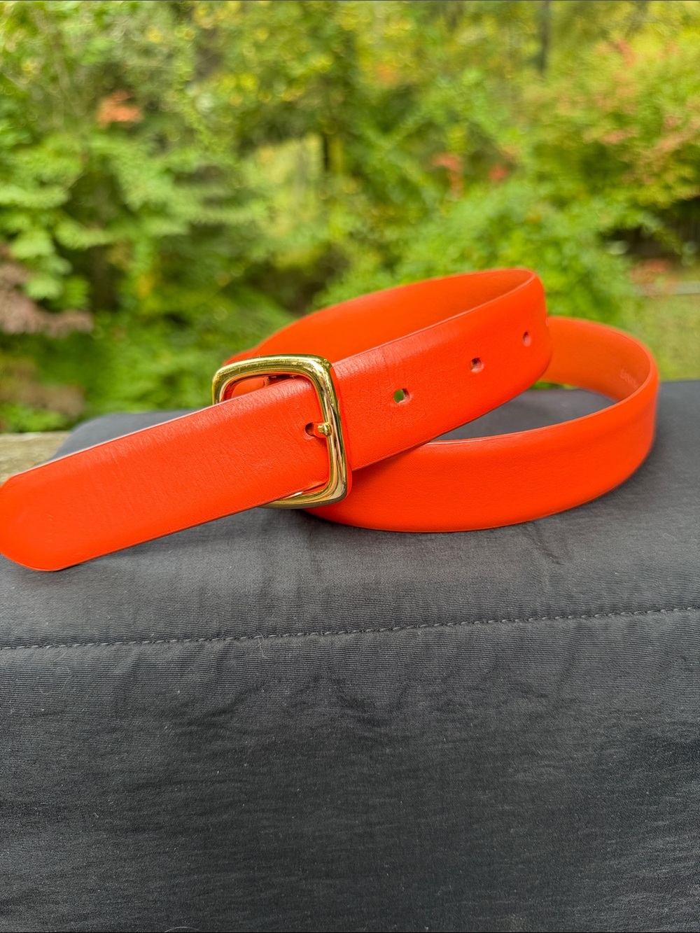 Banana Republic Bright Orange Leather Belt with Gold Buckle